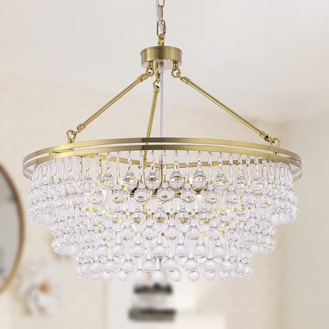 TOCHIC Gold Crystal Chandelier 24 inch, Modern Farmhouse Light Fixtures Ceiling Hanging Crystal P... | Amazon (US)