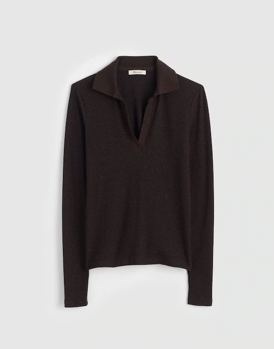 Sparkle Long-Sleeve Polo Top | Madewell