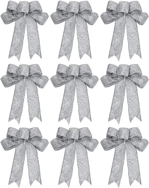 WILLBOND 9 Pieces Christmas Ribbon Bows Glitter Christmas Bow Christmas Wreath Bow for Christmas ... | Amazon (US)
