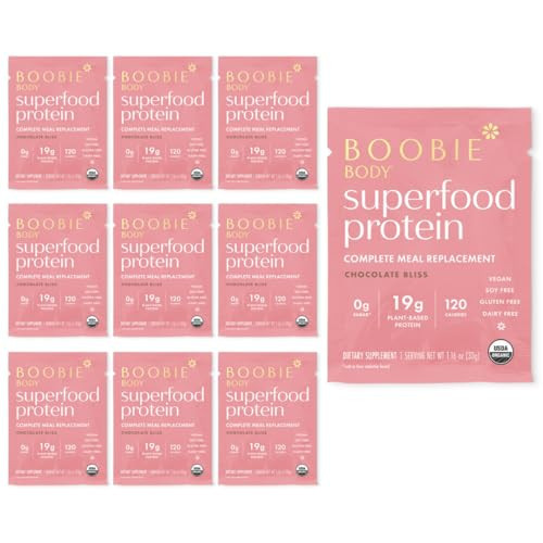 Boobie Body Superfood Protein Meal Replacement Shake, Chocolate Bliss Flavor | 19g Protein | Safe For Pregnancy, Lactation, & Motherhood | Organic, Vegan, Zero Sugar, 10 Single Serve Packets (1.16 oz each) | Amazon (US)