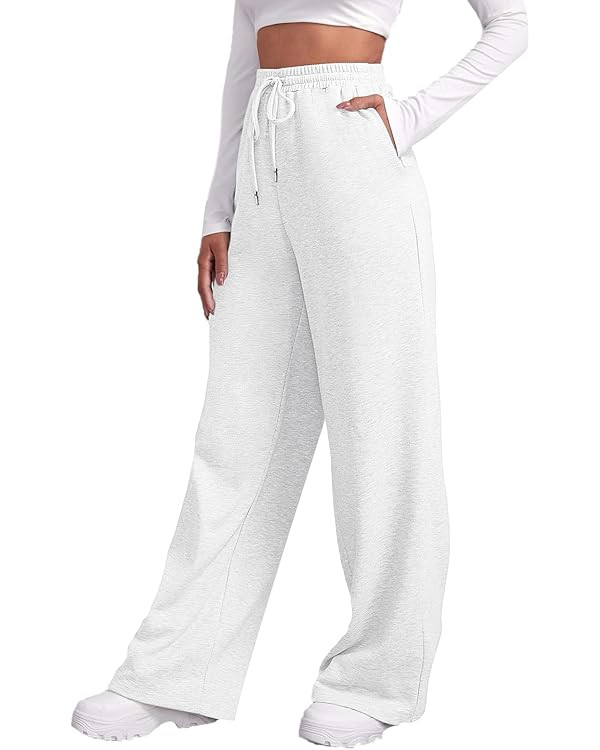 Womens Wide Leg Sweatpants Cozy Fleece Boyfriend Casual Jogger Pants Baggy Elastic High Waisted Y... | Amazon (US)