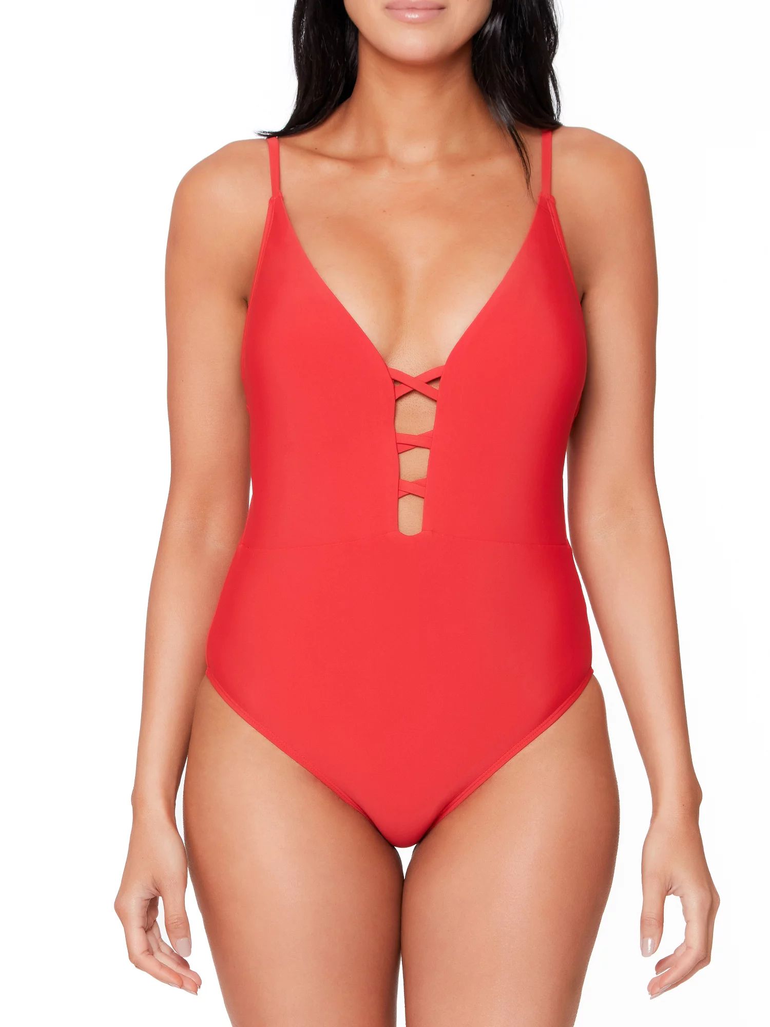 Js Jessica Simpson Womens Lace Up Plunge One Piece Swimsuit - Walmart.com | Walmart (US)