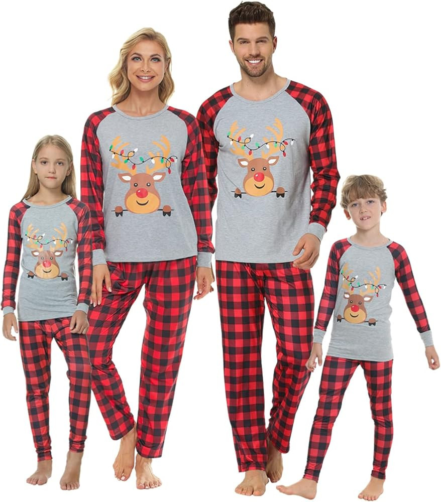 YIJIU Christmas Pajamas Cute Deer Print Long Sleeve Totem PJS Set | Amazon (US)