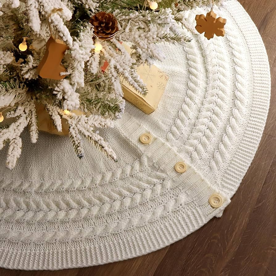Christmas Tree Skirt 48 Inches: Annual Rings Chunky Cable Knit Cream White Tree Skirt, Thick Rust... | Amazon (US)