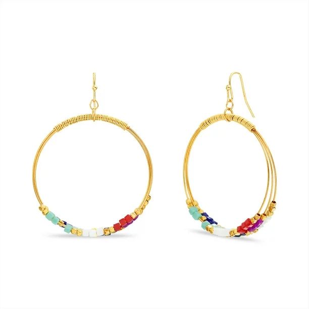 Lesa Michele New York - Lesa Michele Womens Rainbow Beaded Yellow Goldtone Hoop Earring - Walmart... | Walmart (US)