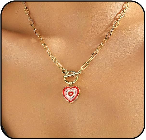 Dreuyet Valentine's Day Necklaces for Women Fashion Gold Love Heart Pendant Thick Chain OT Buckle... | Amazon (US)