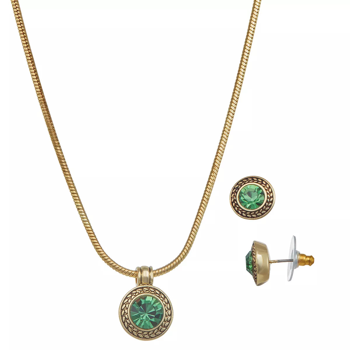 Napier Gold Tone Green Necklace & Stud Earring Set | Kohl's