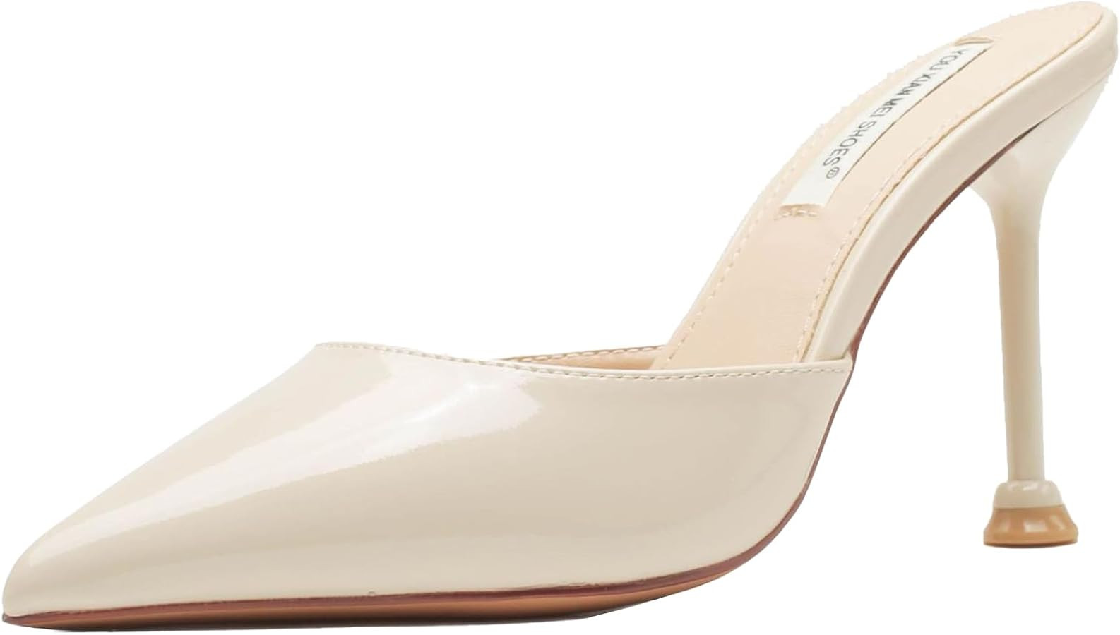 Women's Leather Slip-On Stiletto Mules Fashion Pointed Toe Backless Slip-on Pump Shoes for Partie... | Amazon (US)