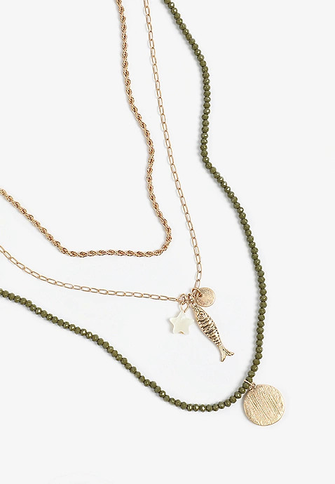Gone Fishing Charm Triple Layered Necklace | Maurices
