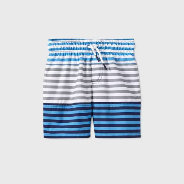 Toddler Boys' Colorblock Striped Swim Trunks - Cat & Jack™ Blue/Gray | Target