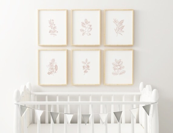 Printable Floral Nursery Print Set of 6 Blush Pink Baby Girl - Etsy | Etsy (US)