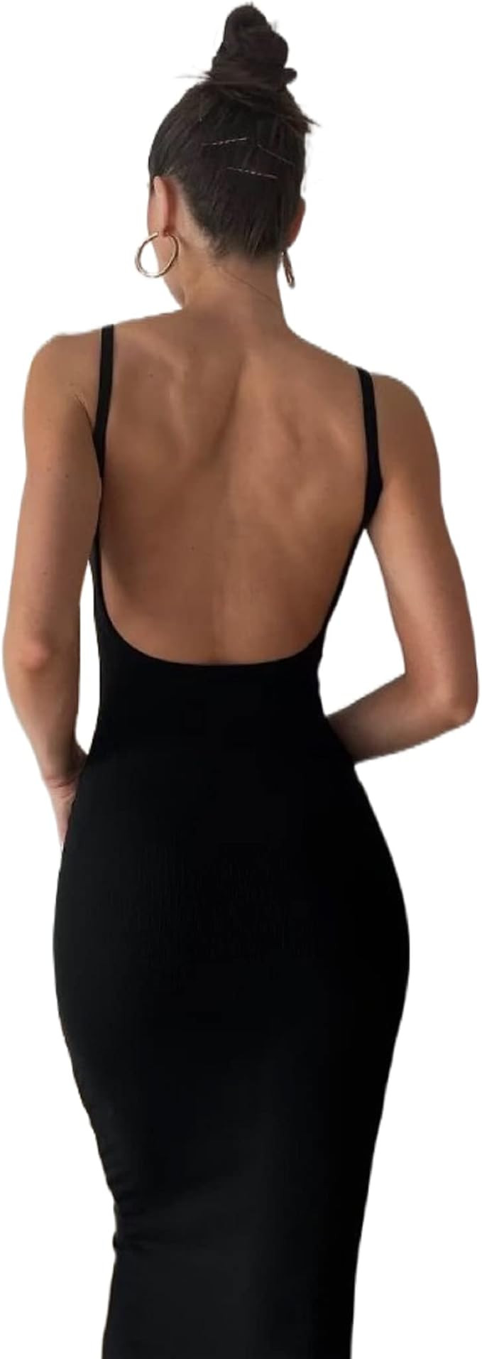 Women Backless Maxi Tank Dress Bodycon Sexy Open Back Hollow Long Dresses Sleeveless Elegant Cock... | Amazon (US)