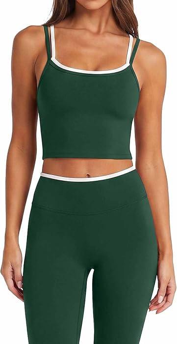 SUUKSESS Women Layered Workout Sets Padded Crop Camis Gym Active Leggings | Amazon (US)