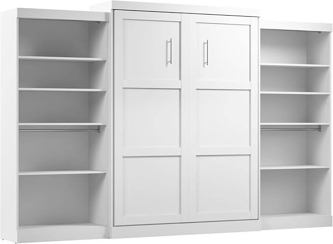 Bestar Pur Queen Murphy Bed with 2 Shelving Units, 136-inch Space-Saving Wall Bed with Storage | Amazon (US)