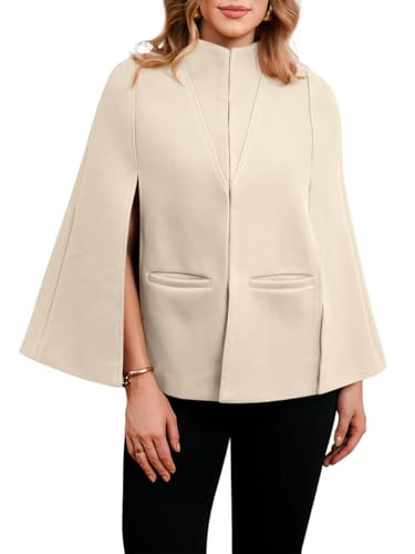 Cicy Bell Womens Cape Pea Coat Work Casual Split Long Sleeve Coat Stand Collar Open Front Fall jacket | Amazon (US)
