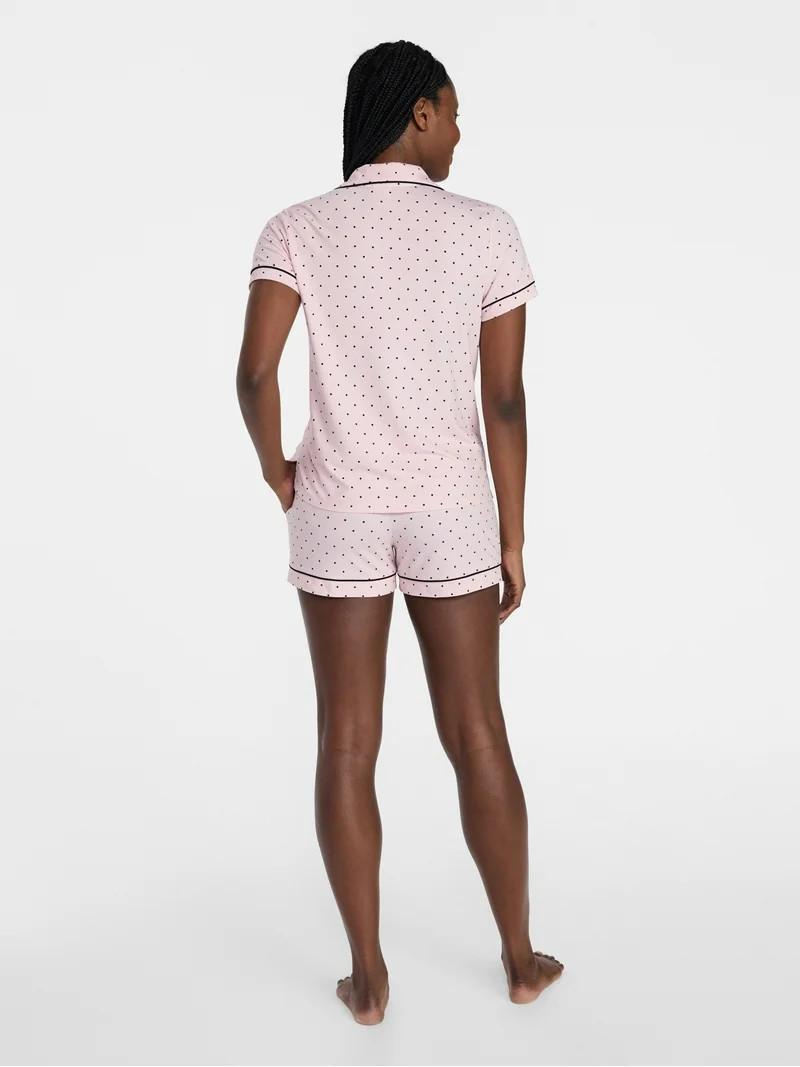Joyspun Women's Dreamy Soft Collection Notch Top and Shorts Pajama Set, 2-Piece, Sizes XS-3X | Walmart (US)