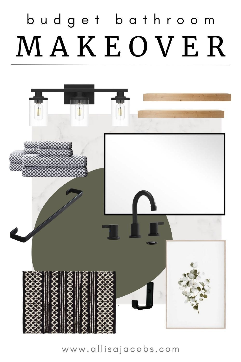 Bathroom makeover board with budget friendly ideas for organic modern aesthetic. Texture towels to vanity, lights and metal mirrors this design is what I use for my recent bathroom update! 

#LTKHome
