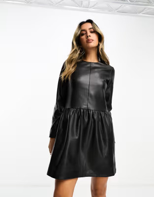 Never Fully Dressed PU smock mini dress in black | ASOS (Global)