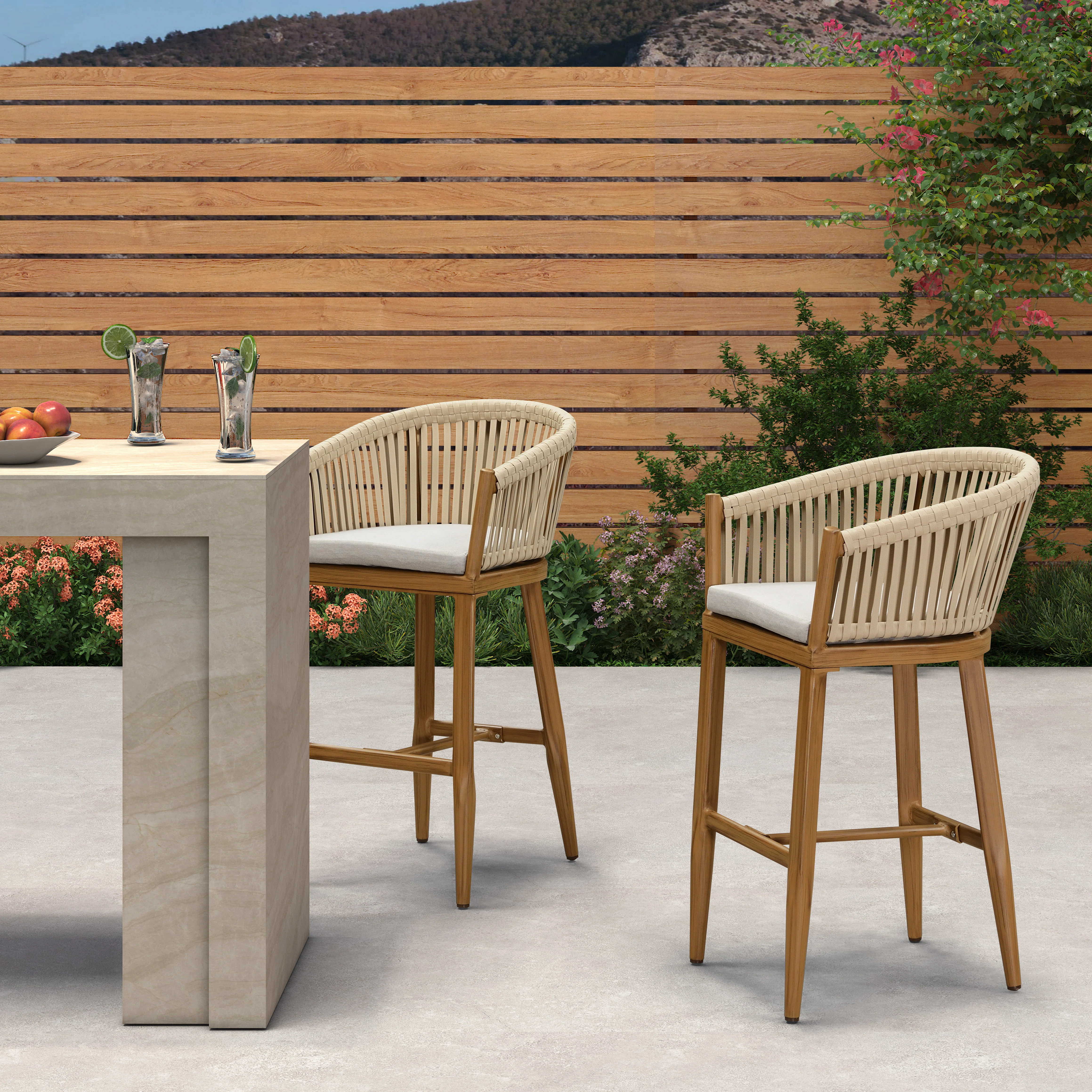 George Oliver Outdoor Counter Height Bar Stools Set Of 2 Wicker Rattan Counter Stools With High D... | Wayfair North America