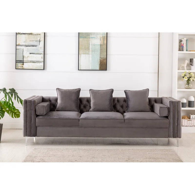 Zaida 104" Velvet Square Arm Chesterfield Upholstered Sofa | Wayfair North America