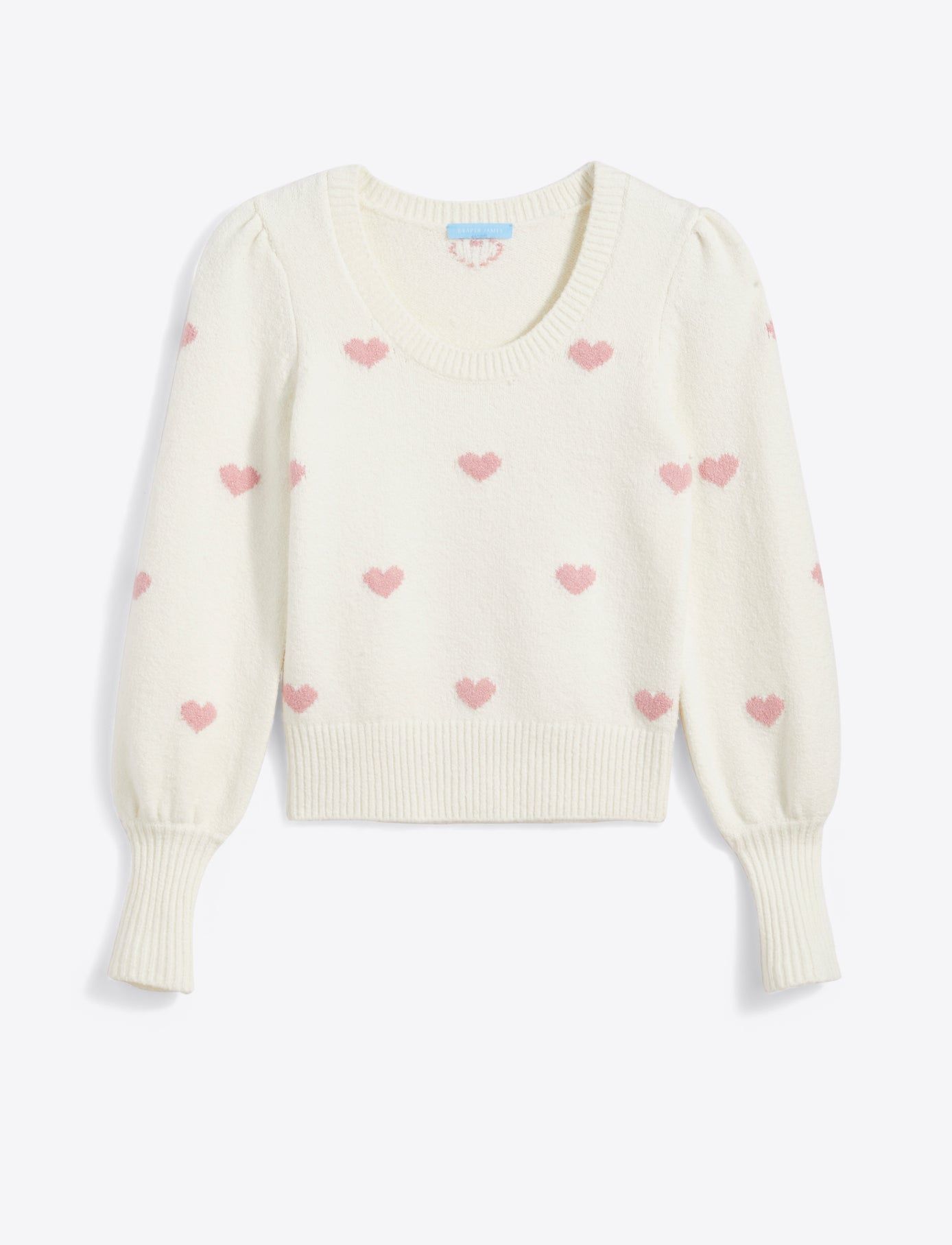 Puff Sleeve Heart Sweater in White | Draper James (US)
