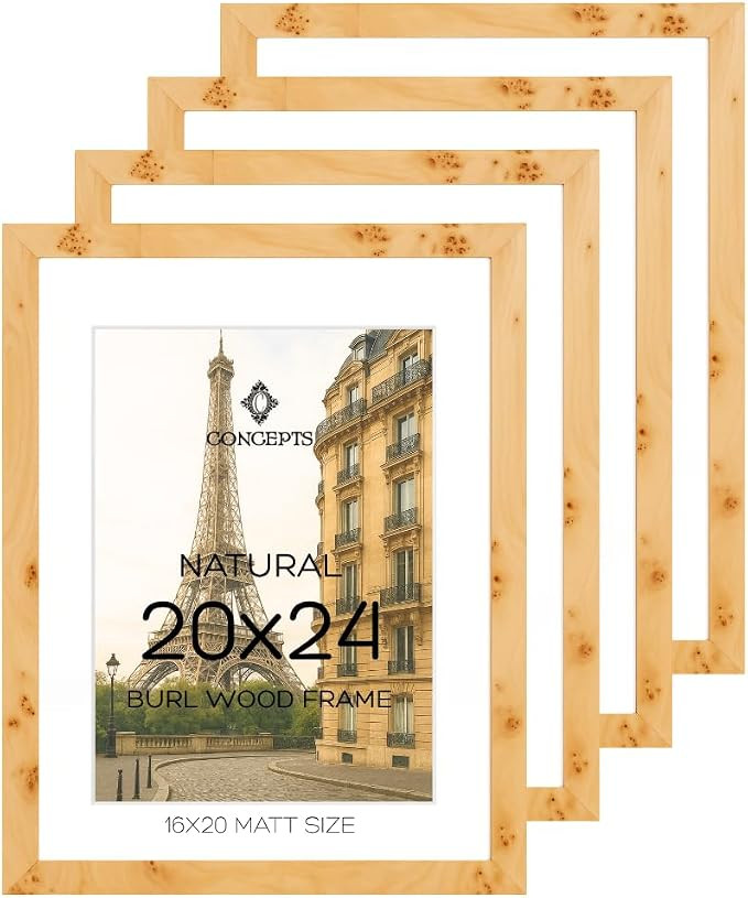 Set of 4 20X24 Burl Wood Picture Frames with Matt (16X20), Natural Wood Finish, Eco-Friendly Pack... | Amazon (US)