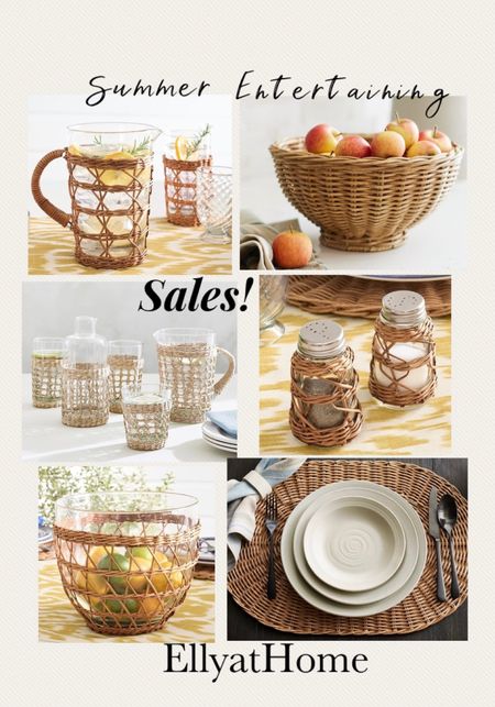 Limited time sales! Summer entertaining season! Handwoven Wicker and recycled cane drink ware, pitchers, glasses, bowls, charger, salt and pepper shakers, dinnerware on sale. Also on sale Sweet July tabletop stoneware collection. Neutral, coastal, modern traditional, modern organic, classic home style. Home decor accessories. Pottery Barn. 

#LTKhome #LTKsalealert #LTKunder50