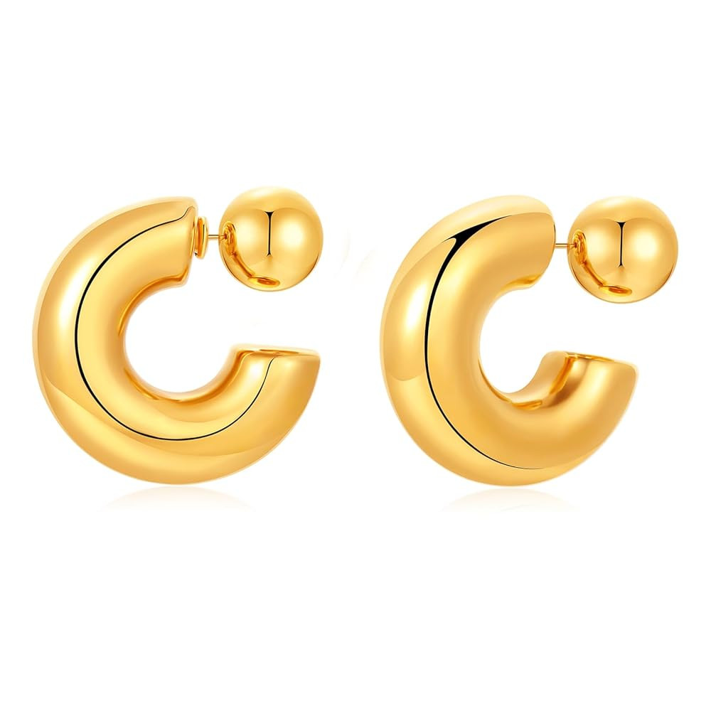 8YEARS Chunky Gold Hoop Earring for Women, 18K Gold Plated Lightweight Thick Hoops, Hypoallergeni... | Amazon (US)