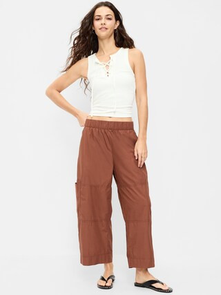 Mid-Rise Cropped Barrel-Leg Utility Pants | Old Navy (US)