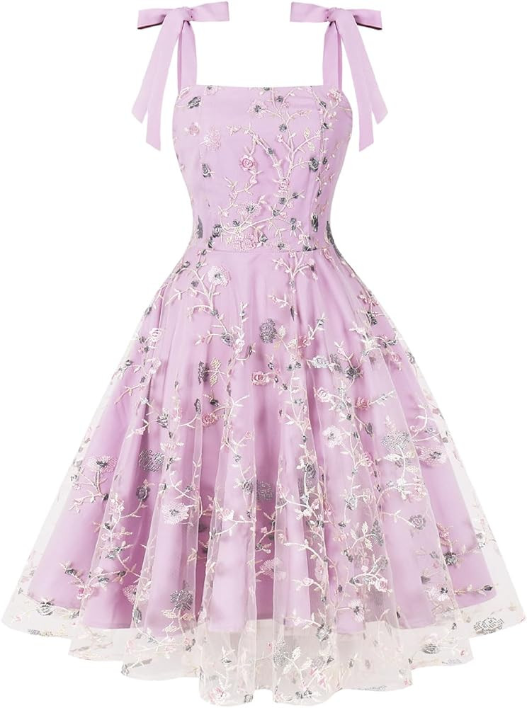 Women's Tie Strap Tulle Prom Dresses Sweetheart Flower Embroidery Dress Short Formal Party Mini H... | Amazon (US)