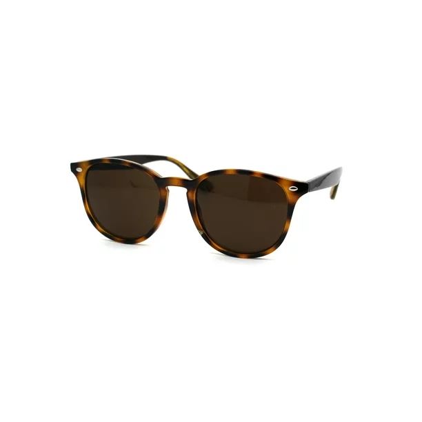 Womens Thin Plastic Round Horn Rim Designer Sunglasses Tortoise Solid Brown | Walmart (US)