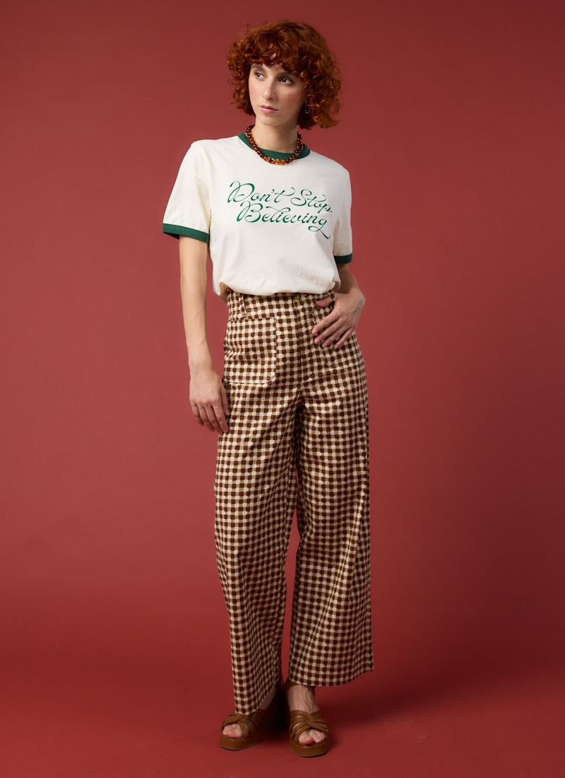 Pippa Gingham Print High Waist Trousers - Brown | Joanie