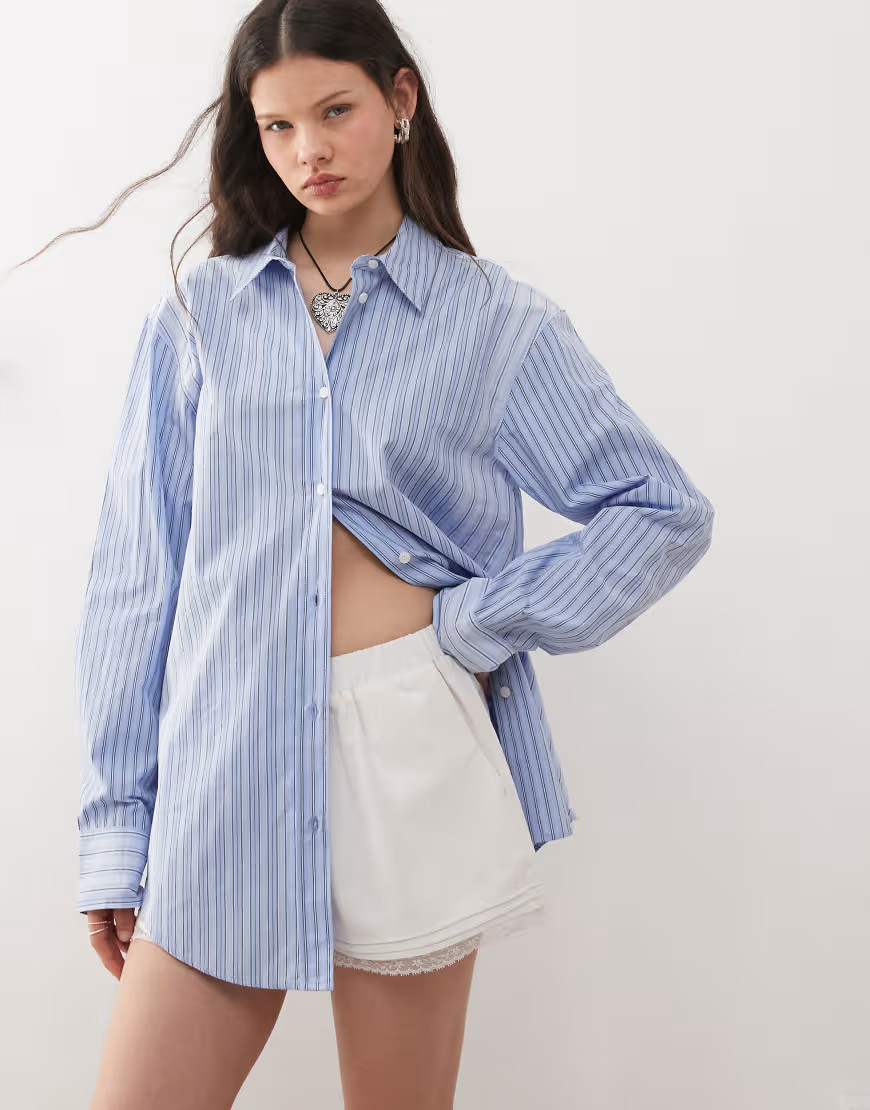 Weekday oversized shirt in mixed blue stripe | ASOS (Global)