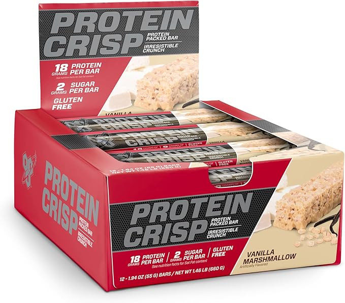 BSN Protein Crisp Bar, Vanilla Marshmallow, 18 Gram Protein Snack Bars with Whey and Fiber, Glute... | Amazon (US)