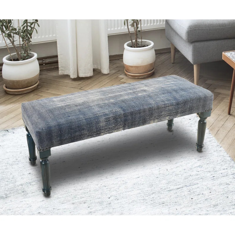 Mund Contemporary Blue Stonewashed Handmade Upholstered Bench | Wayfair North America