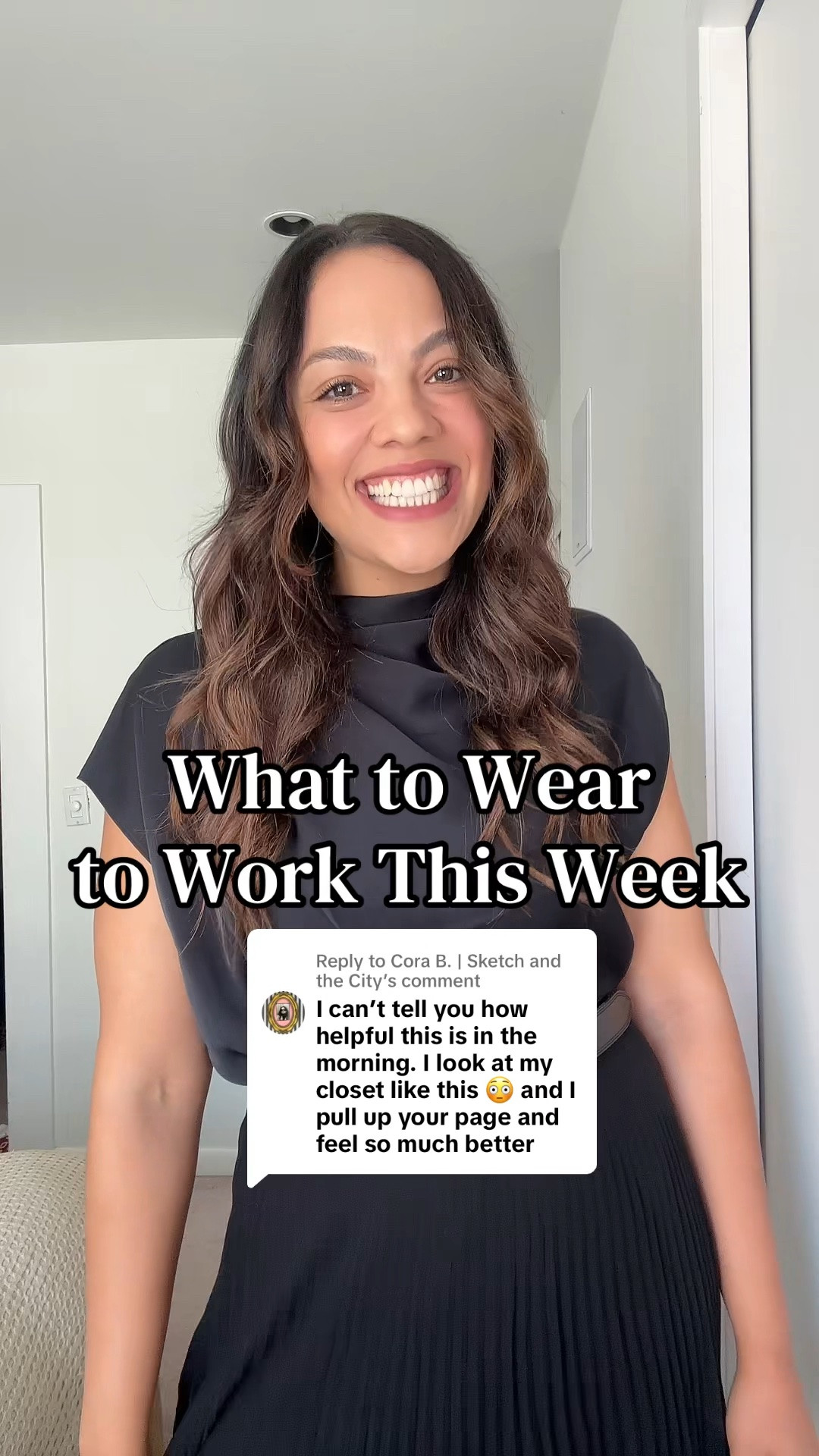 Here is what you can wear to work this week!

Monday:
-Aritzia black pleated midi skirt, I have a size medium.
-Aritzia silky Mockneck blouse, I have a size medium.
-Gold sling back kitten heels. Similar linked.
-Aritzia black belt.
-Demellier London burgundy suede tote bag.

Tuesday:
-Banana Republic black flowy top, I have a size medium.
-Aritzia pull-on olive green pants, I have a size medium.
-Madewell black leather tote bag.

Wednesday:
-Aritzia black linen wide-leg pants, I have a size large. 
-Aritzia white short-sleeve tie-front top. I have a size large. 
-Zara black flip flops. 
-Ganni leopard print tote bag. 

Thursday:
-H&M grey T-shirt, I have a size medium. 
-Anthropologie black poplin skirt. I have a medium. 
-Quince black and silver studded belt. I have a size medium.
-Nine West black mesh flats.

Friday:
-Zara white barrel jeans, similar linked. 
-Dissh blue striped tailored vest, similar linked.

#LTKcanada #LTKworkwear #LTKstyletip