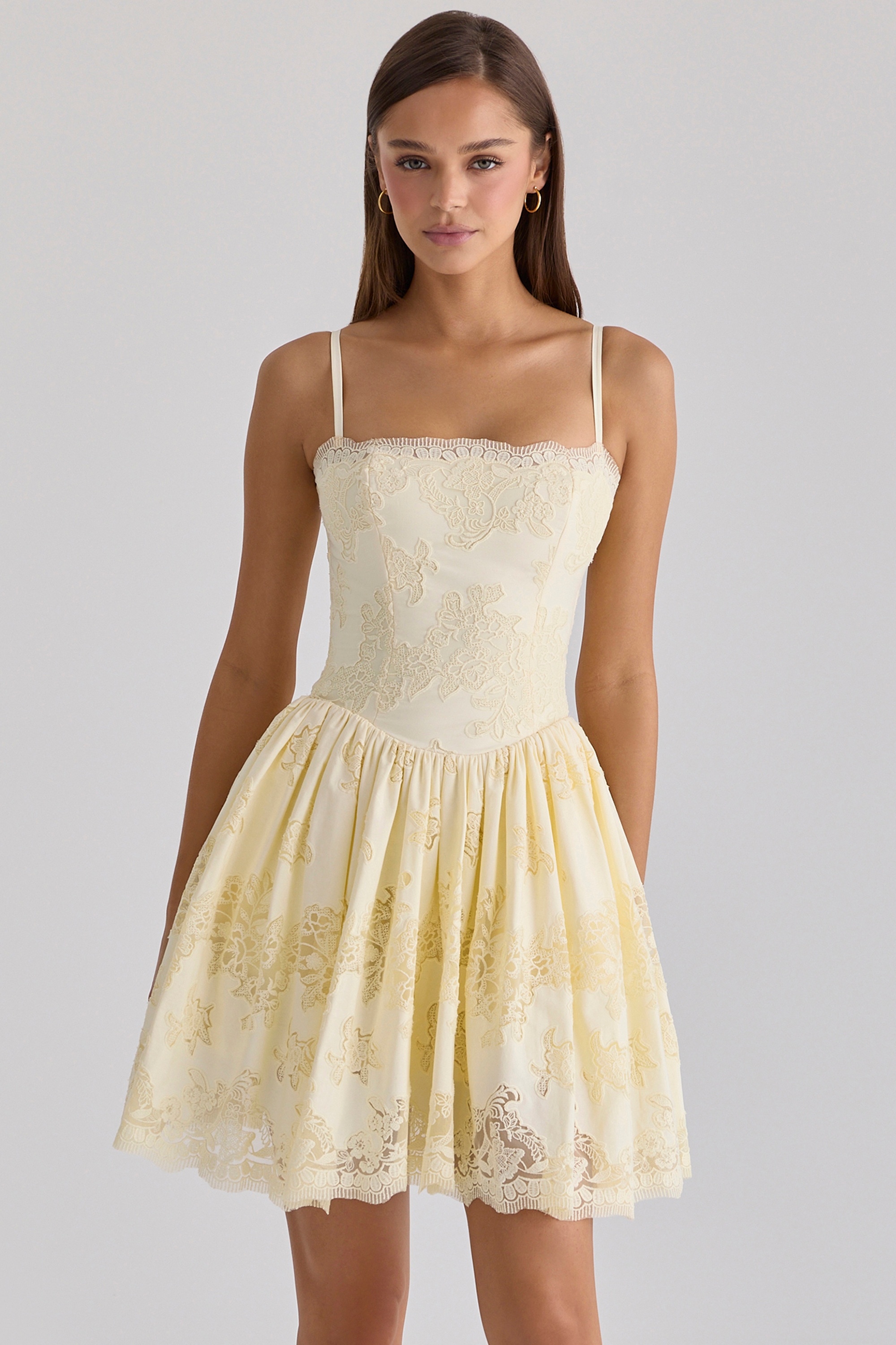 lemon custom lace cotton broderie anglaise mini dress | House of CB