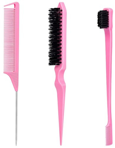 Slick Back Hair Brush, Edge Brush, Hair Accessories Comb Set 3Pcs, Rat Tail Comb for Parting Hair, Teasing Comb for Add Volume Fullness, Edge Brush for Edge Control Black Hair | Amazon (US)