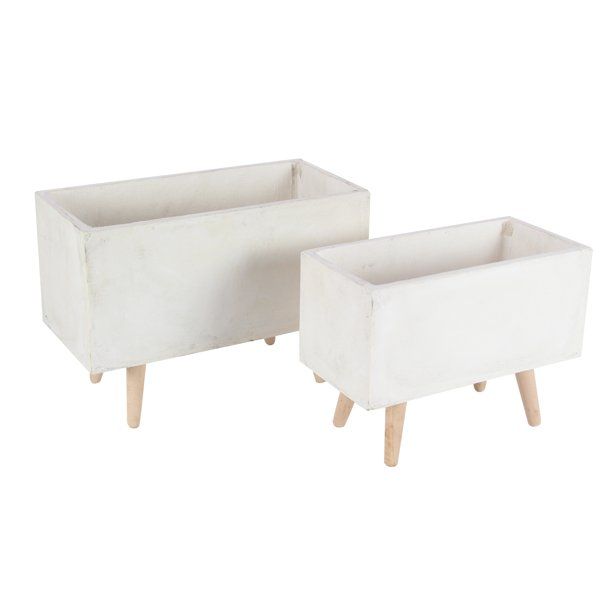 Decmode - Contemporary Style Large, White, Rectangular Outdoor Planters with Mid-Century Wood Leg... | Walmart (US)