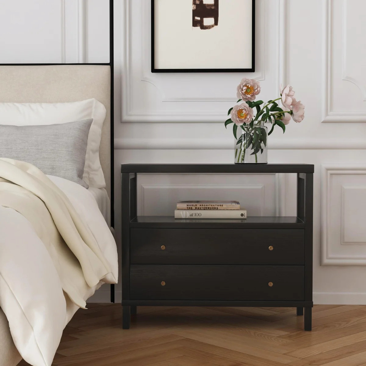 2-Drawer Wood Nightstand, Black | Wayfair North America