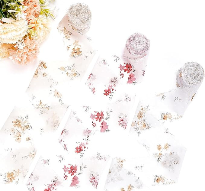 3 Roll 1.5In Wide 16 Yard Floral Chiffon Ribbon Fringe Silk Ribbon Handmade Frayed Edges Ribbon f... | Amazon (US)