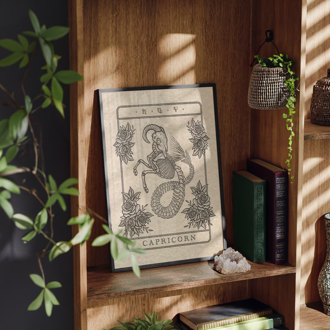 Capricorn tarot un-framed print, witchy art print in gothic, dark academia style by dead lonely c... | Etsy (US)