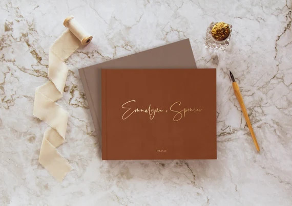 Wedding Guest Book Boho Neutral Colors Custom Landscape - Etsy | Etsy (US)