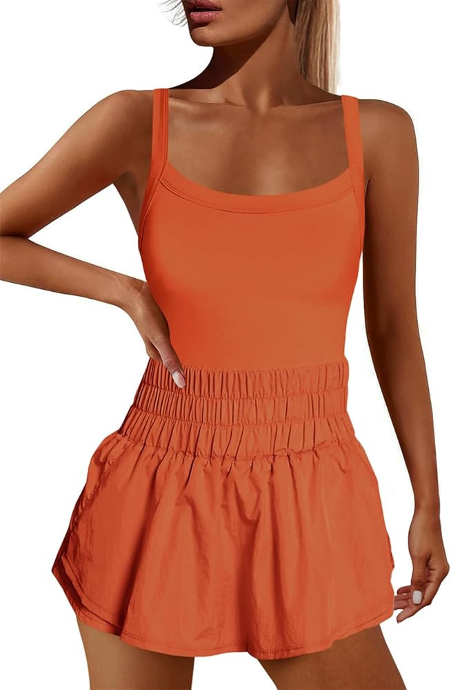 Nirovien Womens Running Skortsie Sleeveless Onesie Athletic Tennis Dresses Workout Mini Dress Exe... | Amazon (US)