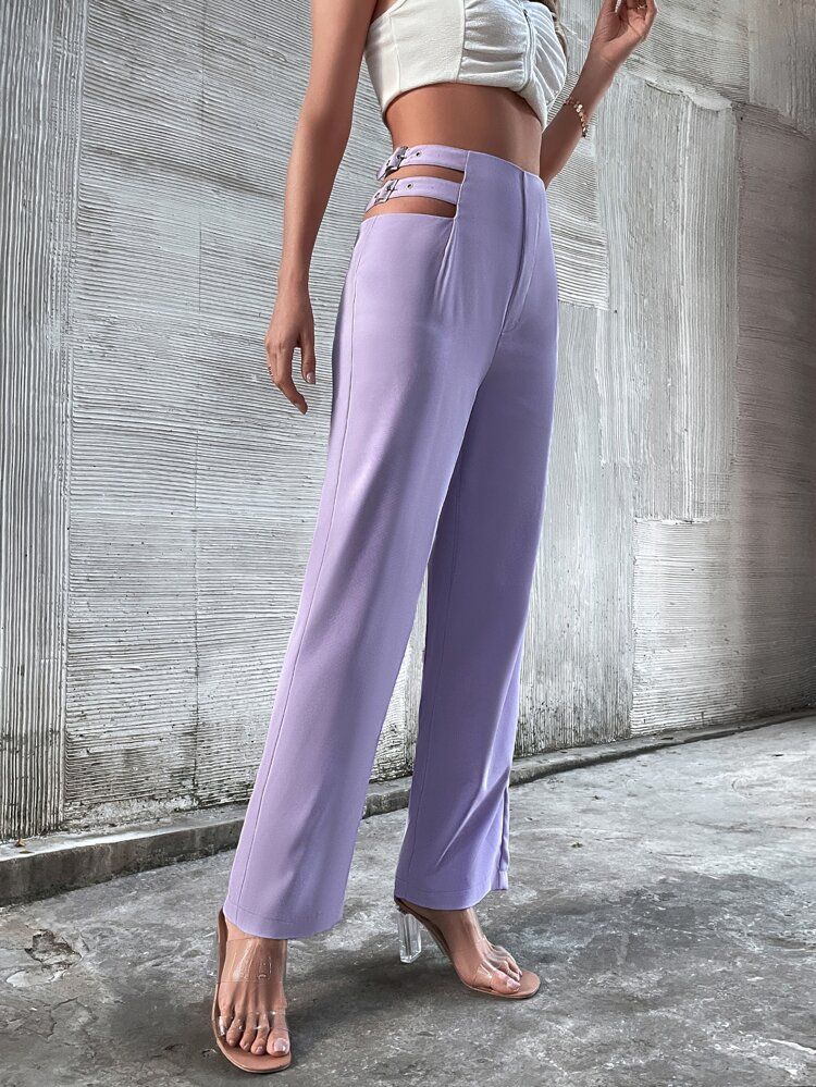Cut Out Buckled Waist Pants | SHEIN