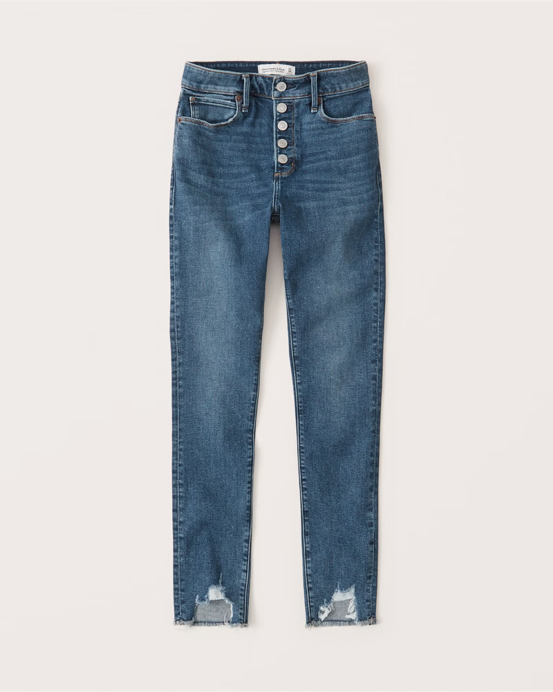 Ripped High Rise Super Skinny Ankle Jeans | Abercrombie & Fitch (US)