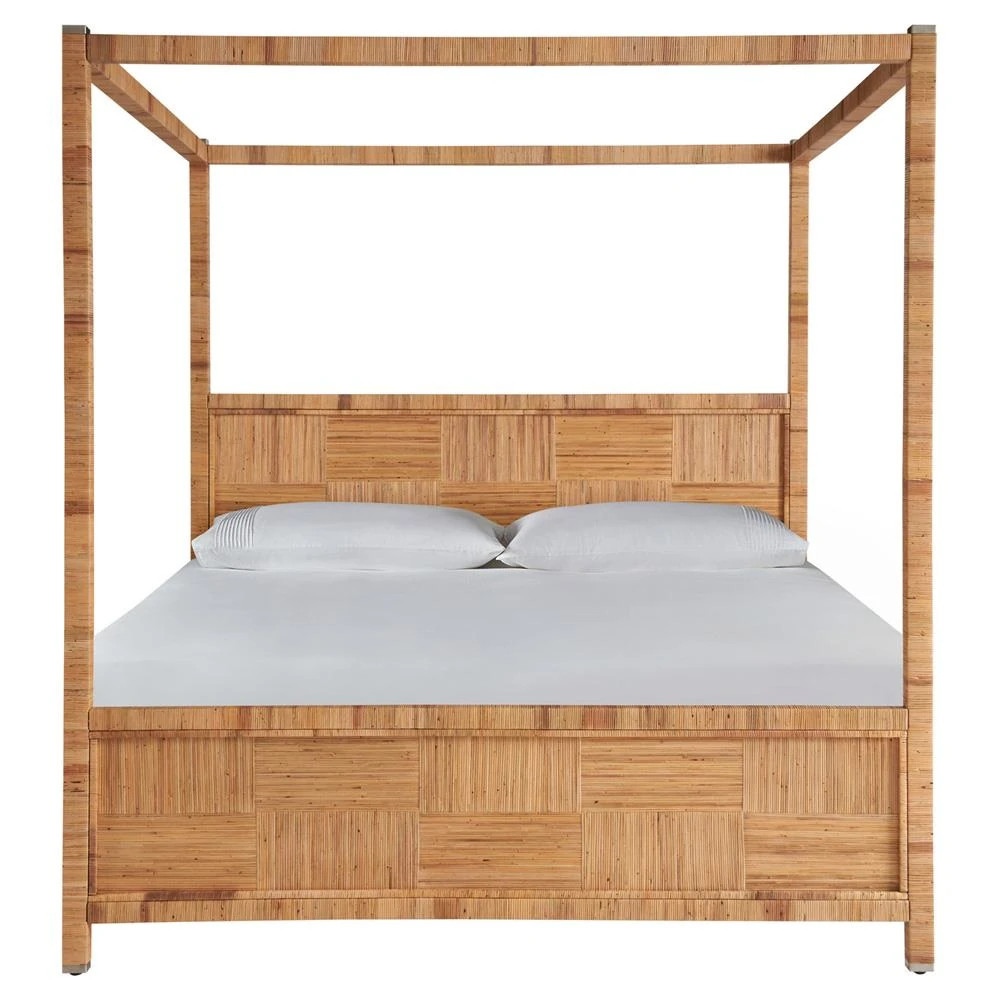 Bennett Coastal Beach Natural Rattan Canopy Bed - Queen | Kathy Kuo Home