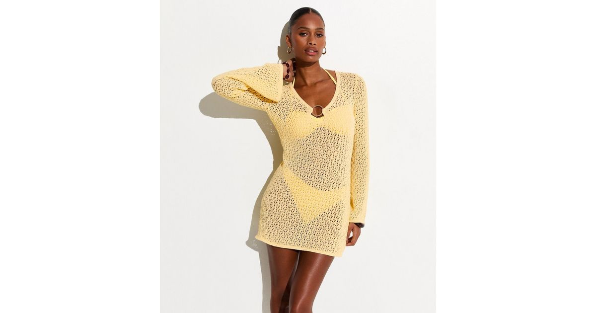 Light Yellow O-Ring Crochet Beach Kaftan Dress | New Look | New Look (UK)