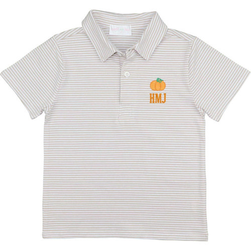 Khaki Stripe Knit Pumpkin Polo | Cecil and Lou