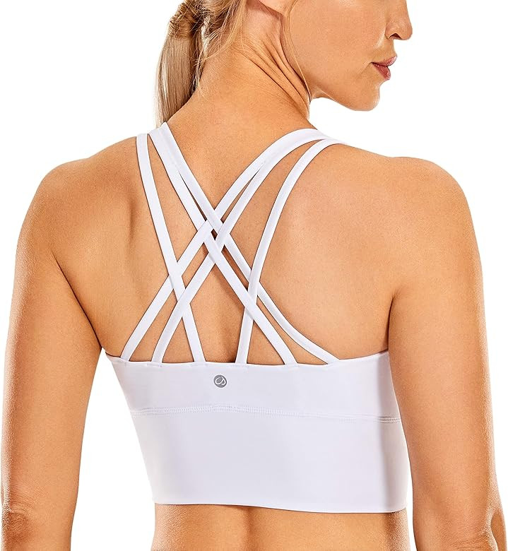CRZ YOGA Women's Strappy Longline Sports Bras - Wirefree Padded Medium Impact Workout Crop Tank T... | Amazon (US)